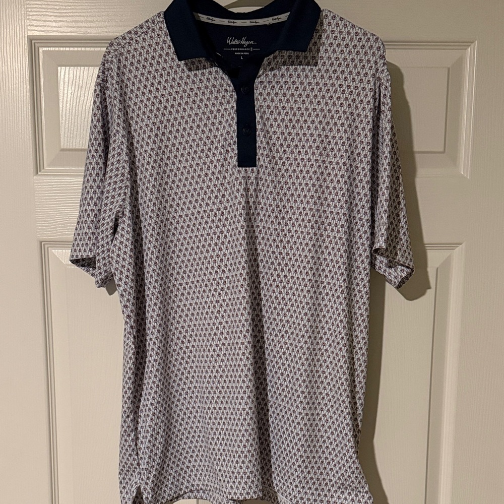 Walter Hagen Geometric Navy and White Polo